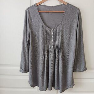 Soft Surroundings Women's Gray Linen Knit Pintuck Scoop Neck Tunic Top Size M